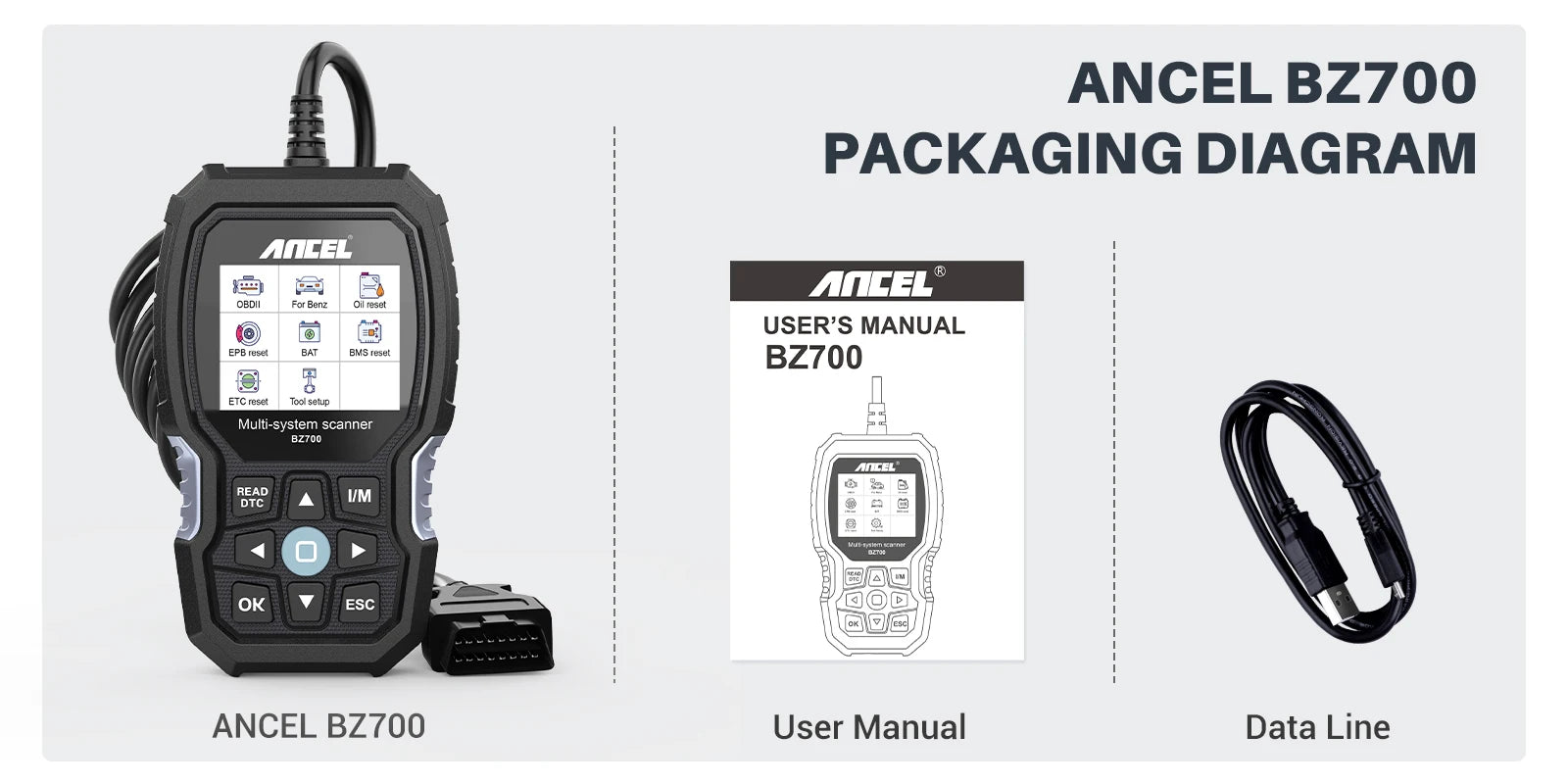 ANCEL BZ700 OBD2 Scanner for Mercedes for Benz Sprinter Smart All System Scan Tool ABS SRS SAS Oil Reset Car Diagnostic Tool