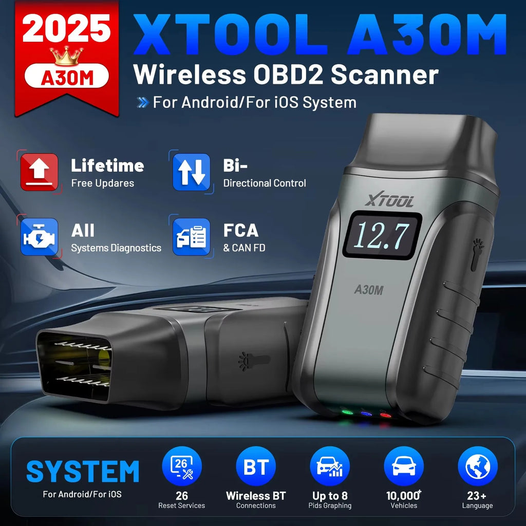 XTOOL A30M V2.0 Wireless OBD2 Scanner BT Diagnostic Tool for iPhone Android OBDII Scan Tool Bi-Directional Scanner with 26+ Resets All System Diagnostic Tool Code Reader Free Updates No Subscription Fee CAN FD FCA AutoAuth