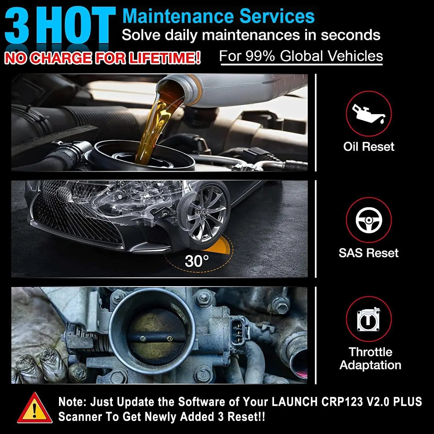 LAUNCH X431 CRP123 V2.0 Plus OBD2 Scanner All Systems Car Diagnostic Tools Oil SAS ETC Service Code Reader Lifetime Free Update