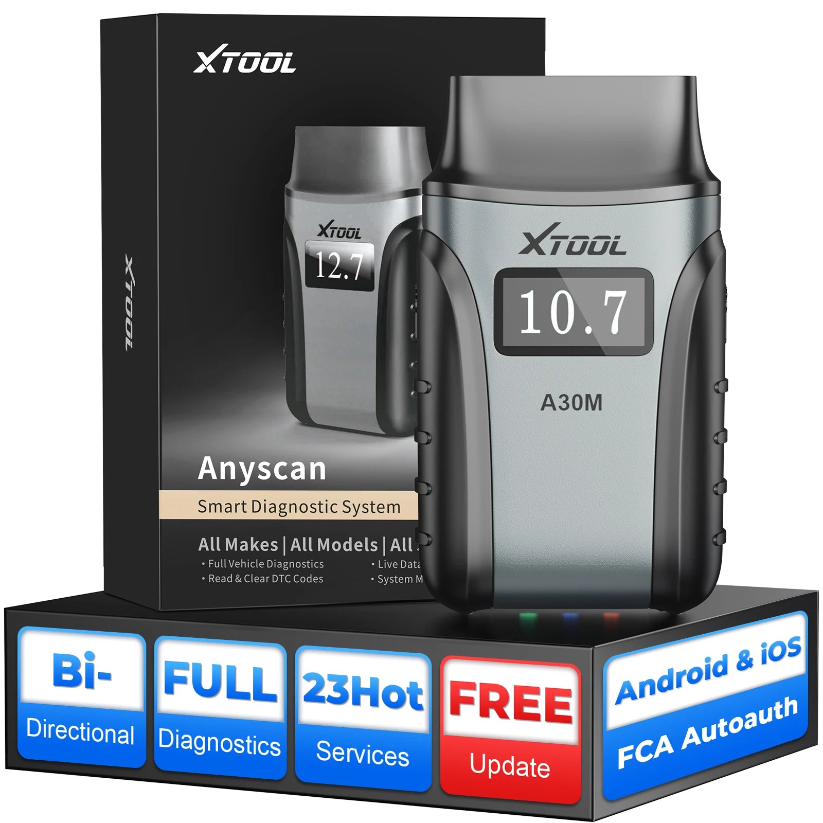 XTOOL A30M V2.0 Wireless OBD2 Scanner BT Diagnostic Tool for iPhone Android OBDII Scan Tool Bi-Directional Scanner with 26+ Resets All System Diagnostic Tool Code Reader Free Updates No Subscription Fee CAN FD FCA AutoAuth