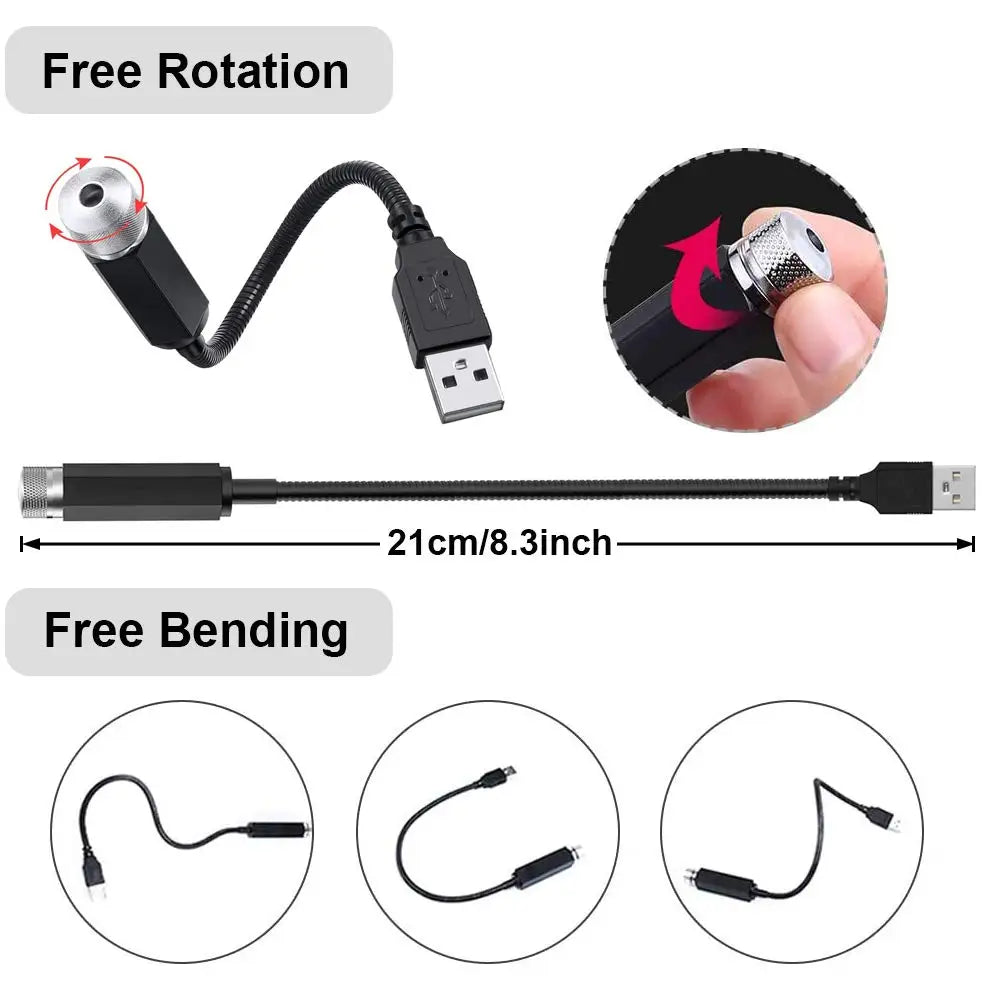 Car Roof Star Light LED Interior Romantic Ambient Star Night Projector USB For Car Bedroom Party Neon Atmosphere Decoration Lamp