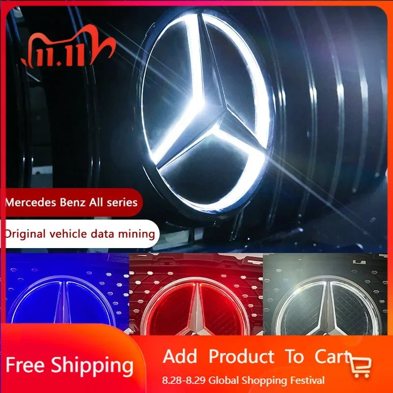 For Benz AMG Car Front Grilled Star Emblem LED Illuminated Logo White Blue Red Light for Mercedes Benz W205 C E R ML GL GLA CLA