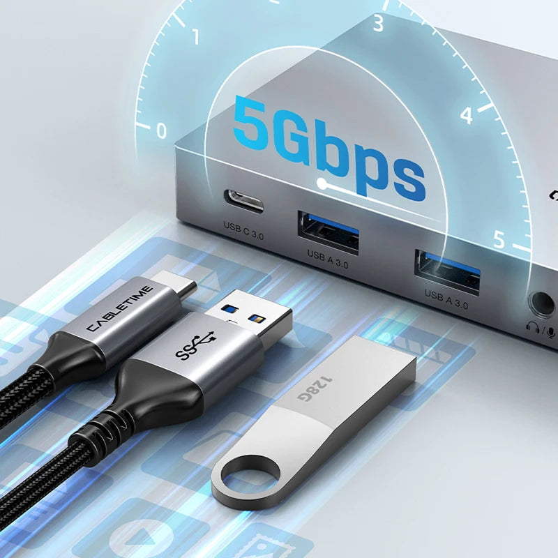 CABLETIME 8 IN 1 USB C Hub Stand Dock Foldable Stand HDMI 4K 60Hz PD100W USB C HUB For IPad Pro Android Tablet iPhone15 Pro Max